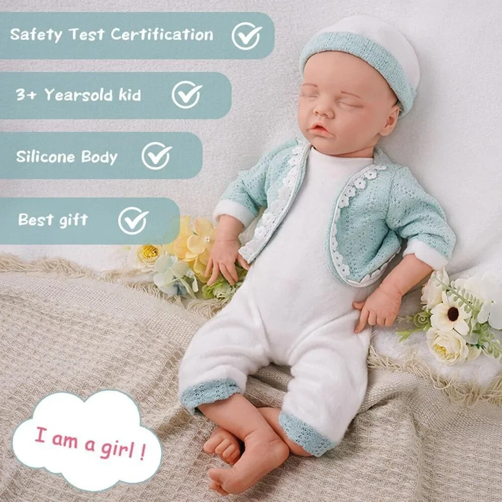18Inch Realistic Full Body Silicone Reborn ivory White Baby Girl Sleeping Dolls